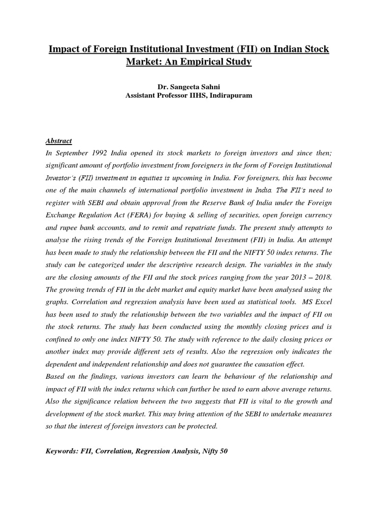 Impact of Foreign Institutional Investment (FII) On Indian Stock Market ...