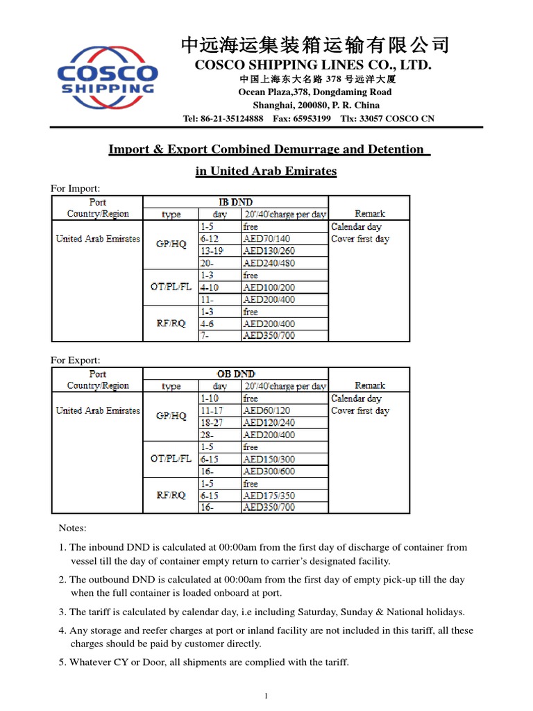 DD Tariff in United Arab Emirates 201901 | PDF