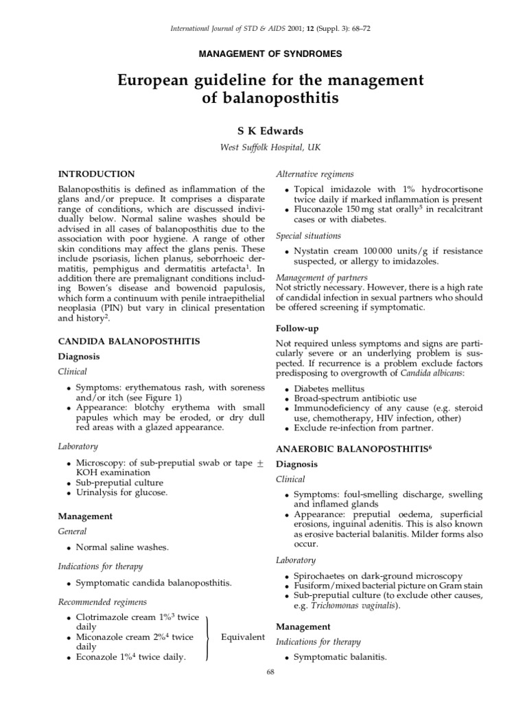 European Guideline For The Management of Balanoposthitis S K Edwards