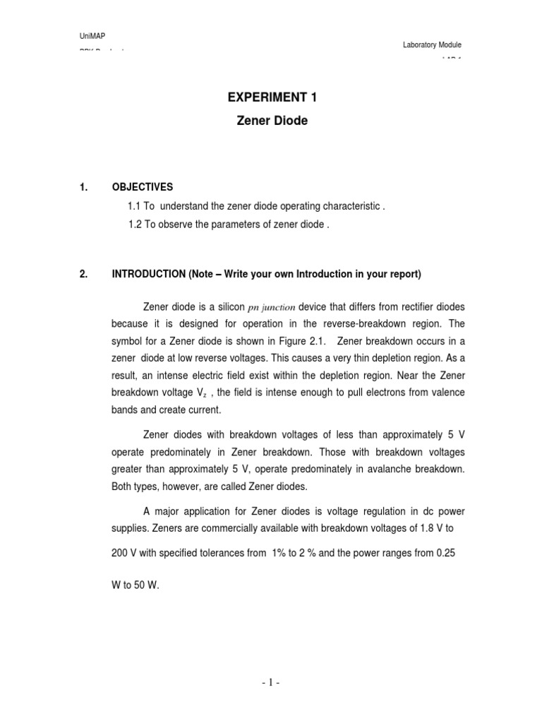 Zener Diode Lab Report PDF Diode Electrical Equipment