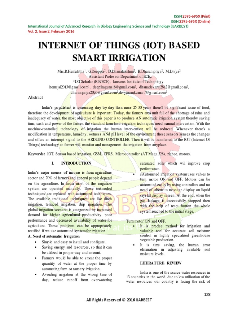 Internet of Things (Iot) Based Smart Irrigation | PDF | Internet Of ...