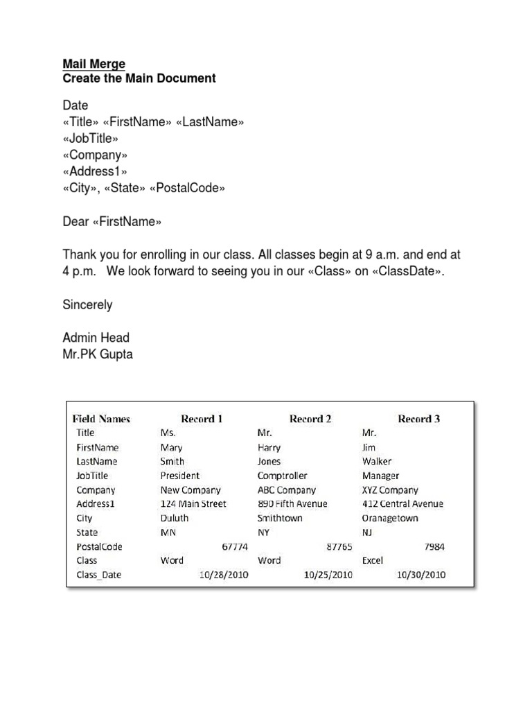 Mail Merge Example for Student Letters | PDF | Career & Growth