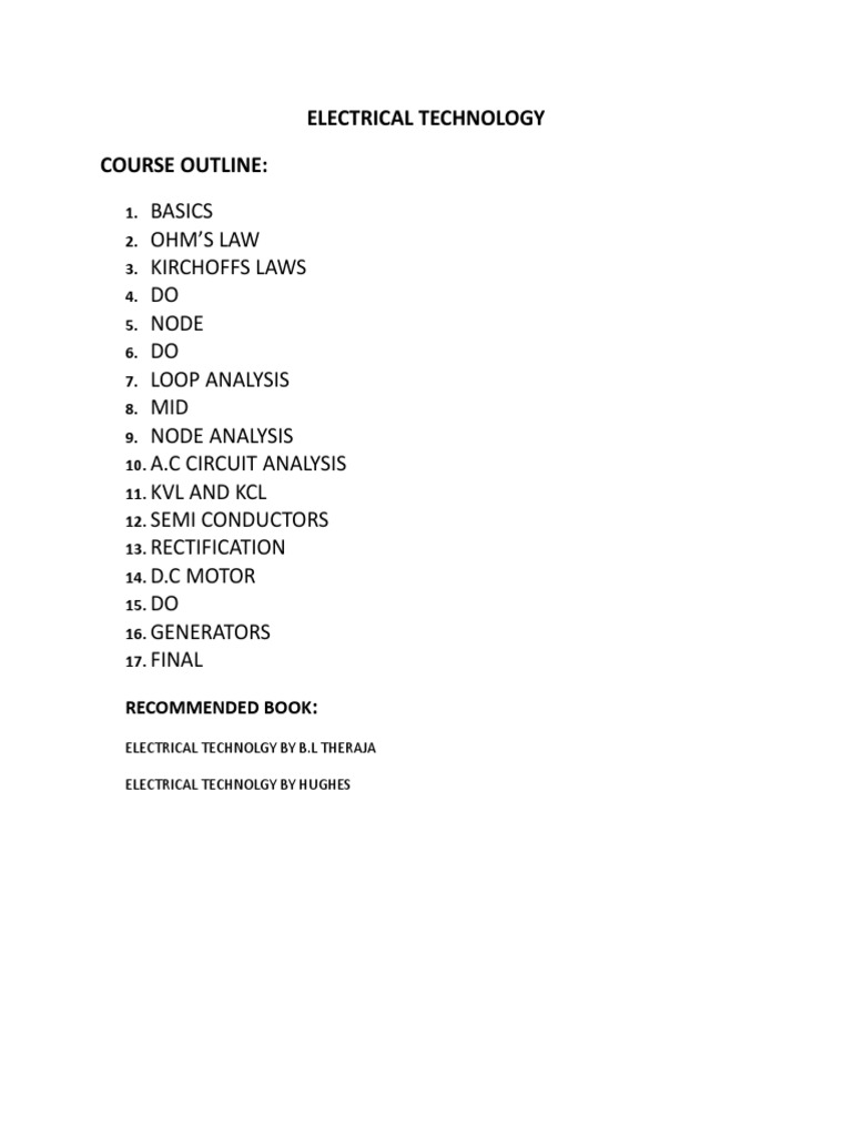 Electrical Technology Course Outline | PDF | Science & Mathematics ...