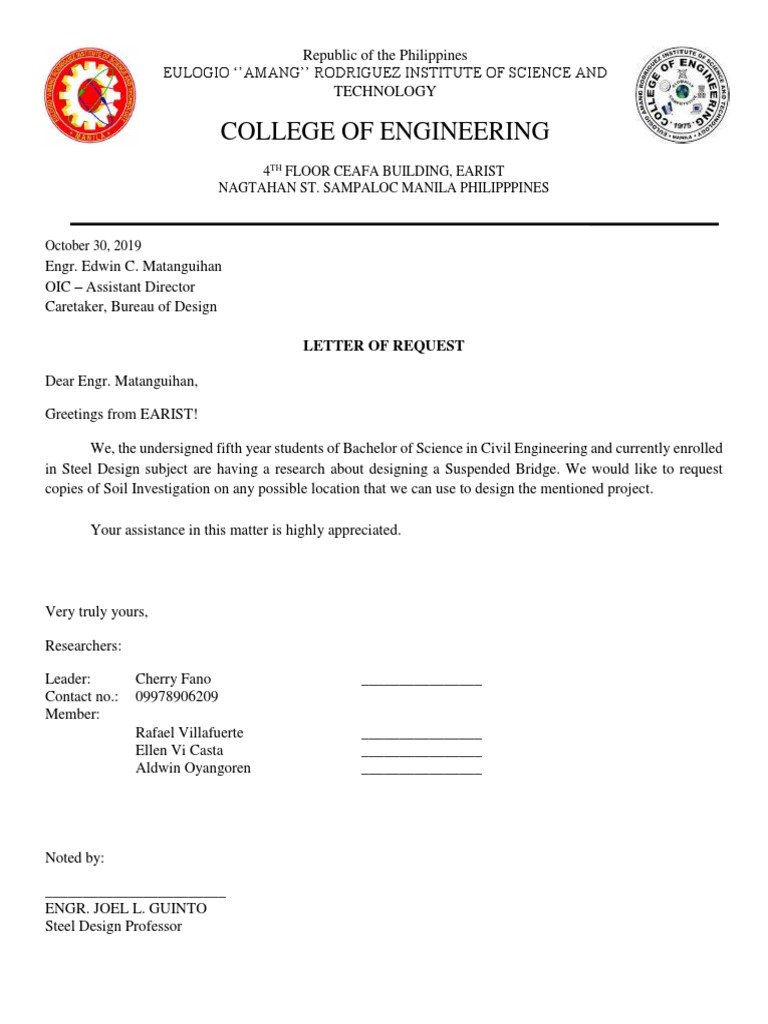 EARIST Civil Engineering Research Request | PDF | Science & Mathematics ...