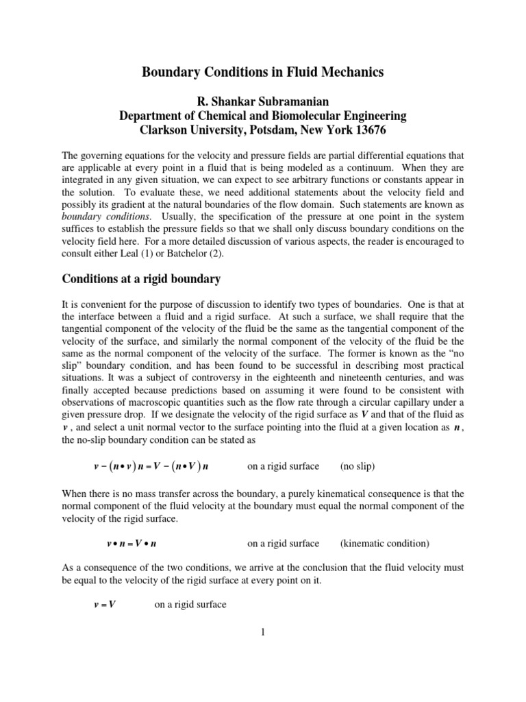 Boundary Conditions in Fluid Mechanics Download Free PDF Stress