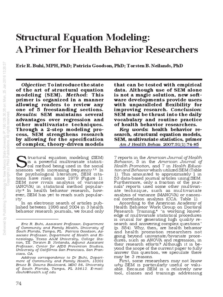 Structural Equation Modeling: A Primer For Health Behavior Researchers ...