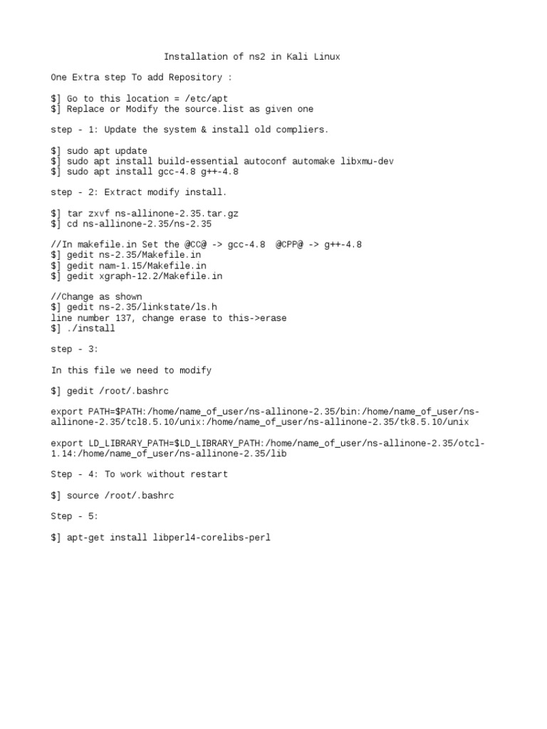 Installing ns2 on Kali Linux | PDF | Teaching Methods & Materials ...