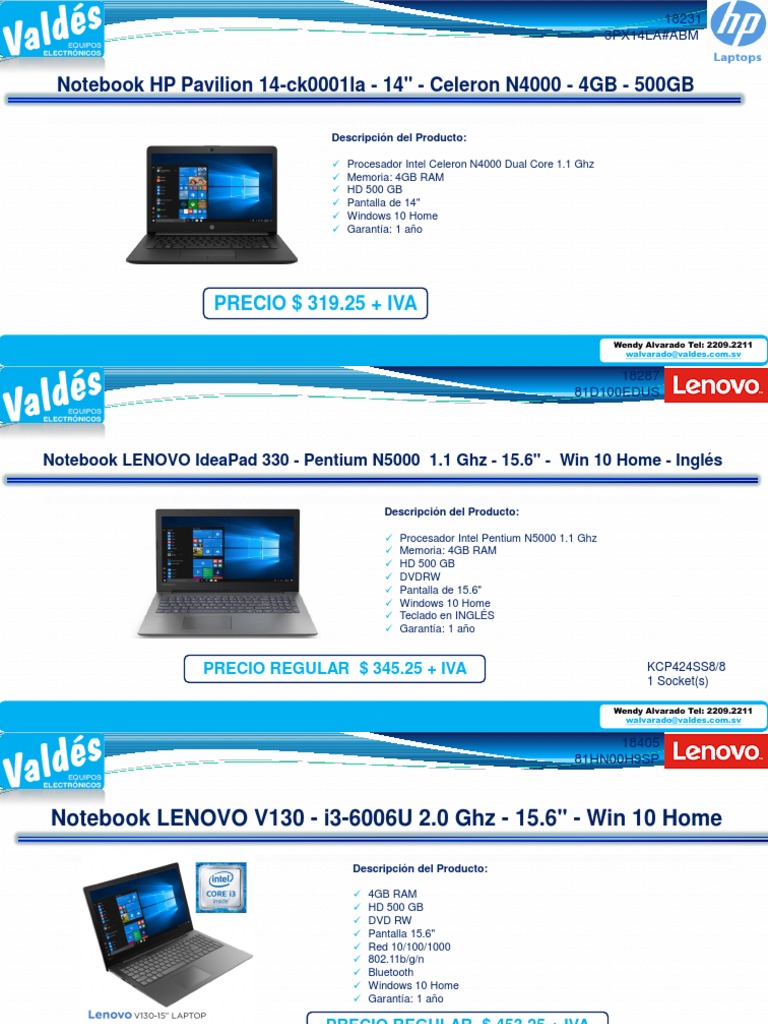 1 Linea Computadoras Portatiles | PDF | Lenovo | Memoria de acceso ...