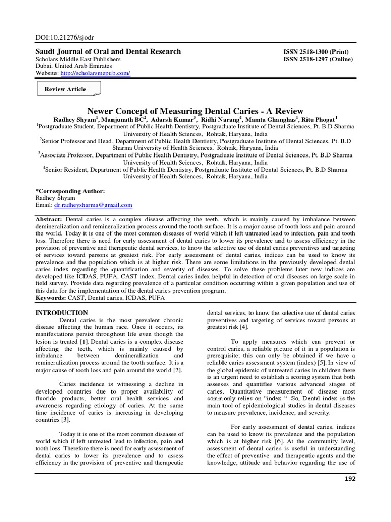 Newer Concept of Measuring Dental Caries - A Review | PDF | Tooth ...