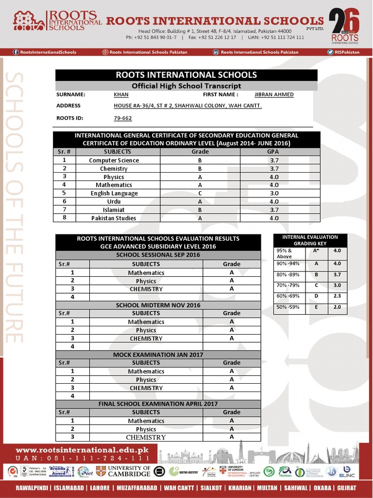 Jibran Ahmed's Academic Transcript | PDF | Standardized Tests ...