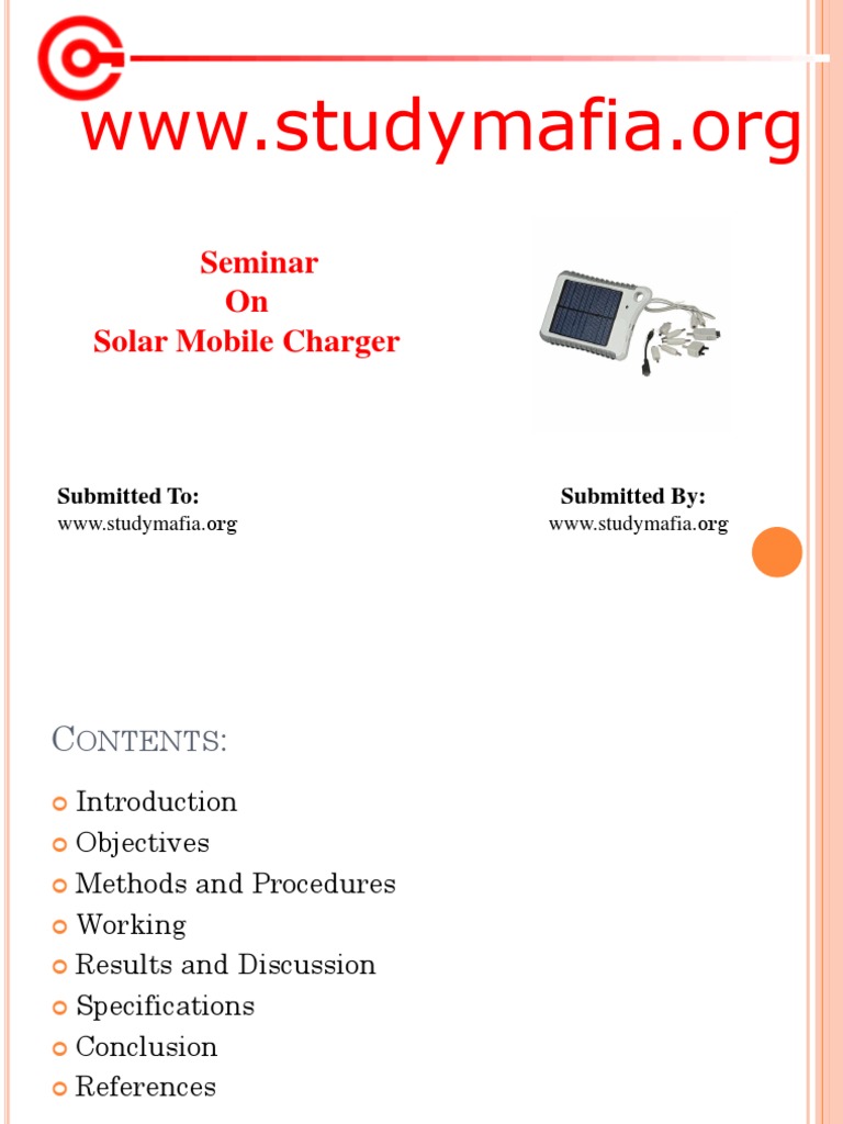 Seminar On Solar Mobile Charger Submitted To Submitted by PDF Battery Charger Solar Panel