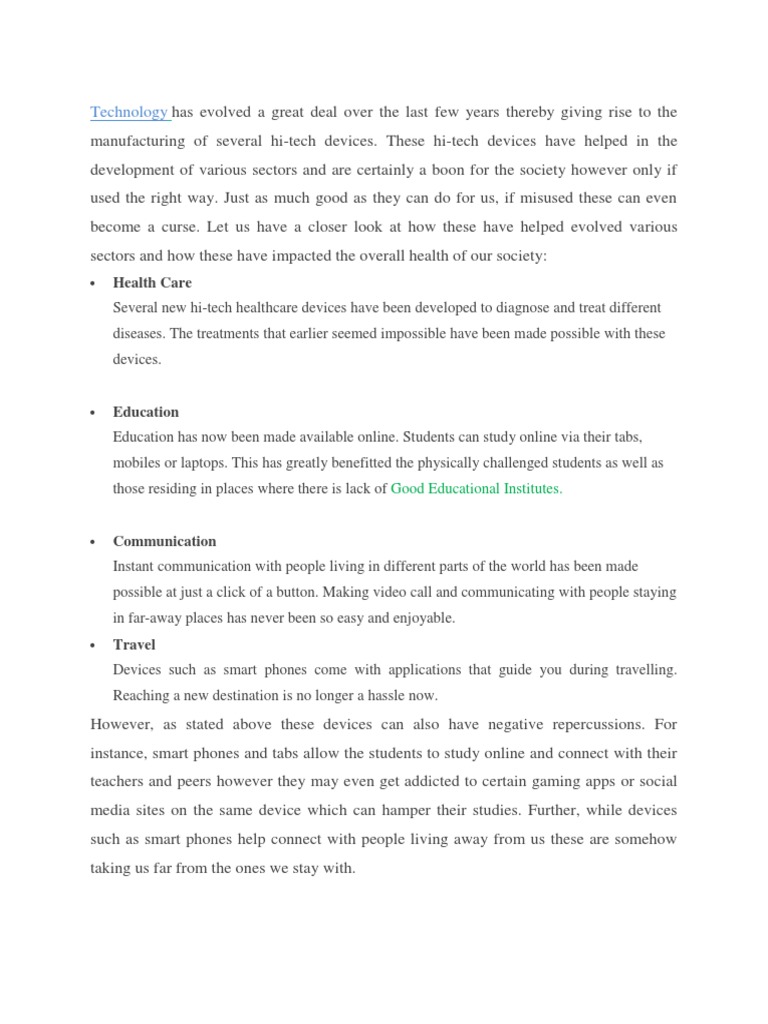 Impact of Hi-Tech Devices on Society | PDF