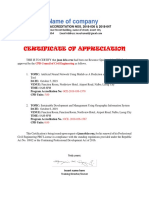Certificate of Appreciation Sample Template 2