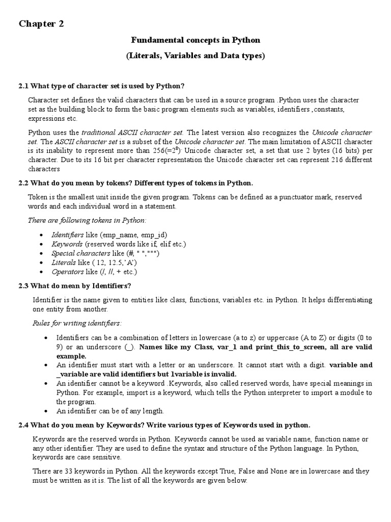 Fundamental Concepts in Python (Literals, Variables and Data Types ...
