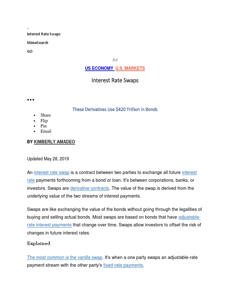 Interest Rate Swaps These Derivatives Use 420 Trillion In Bonds Pdf