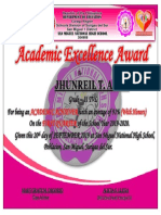 Certificate Academic Excellence Award 2019