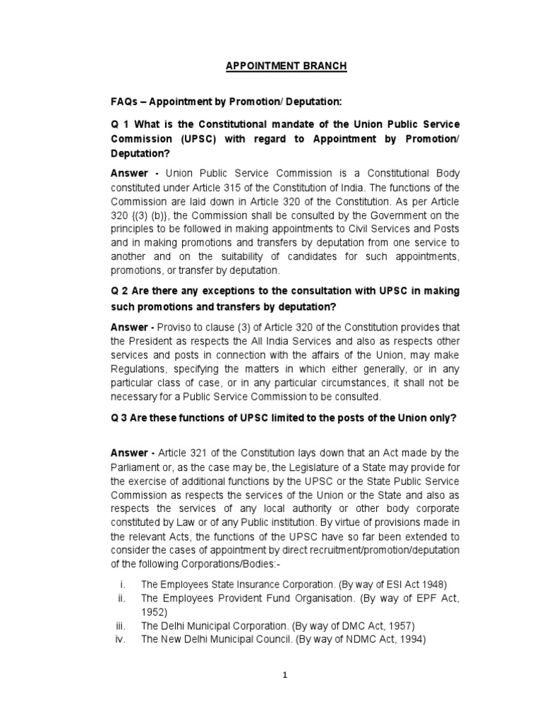 An Overview of Appointment Procedures by Promotion and Deputation ...