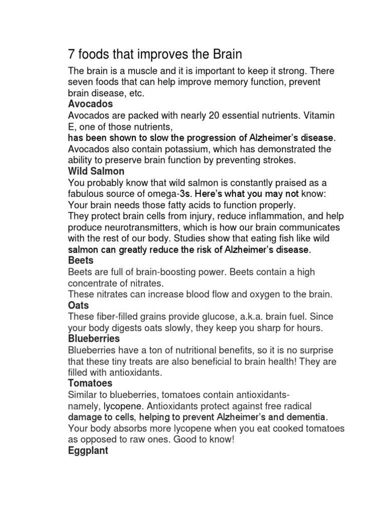 7 Foods That Improves The Brain | PDF | Wellness