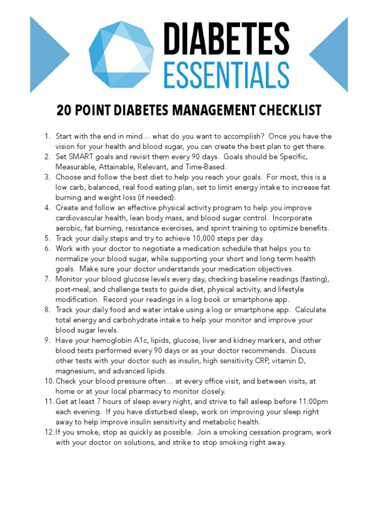 20 Point Diabetes Management Checklist PDF Dieting Determinants
