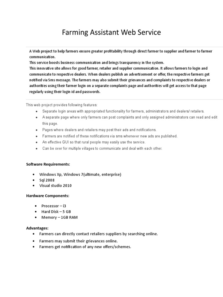 Farming Assistant Web Service: Software Requirements | PDF