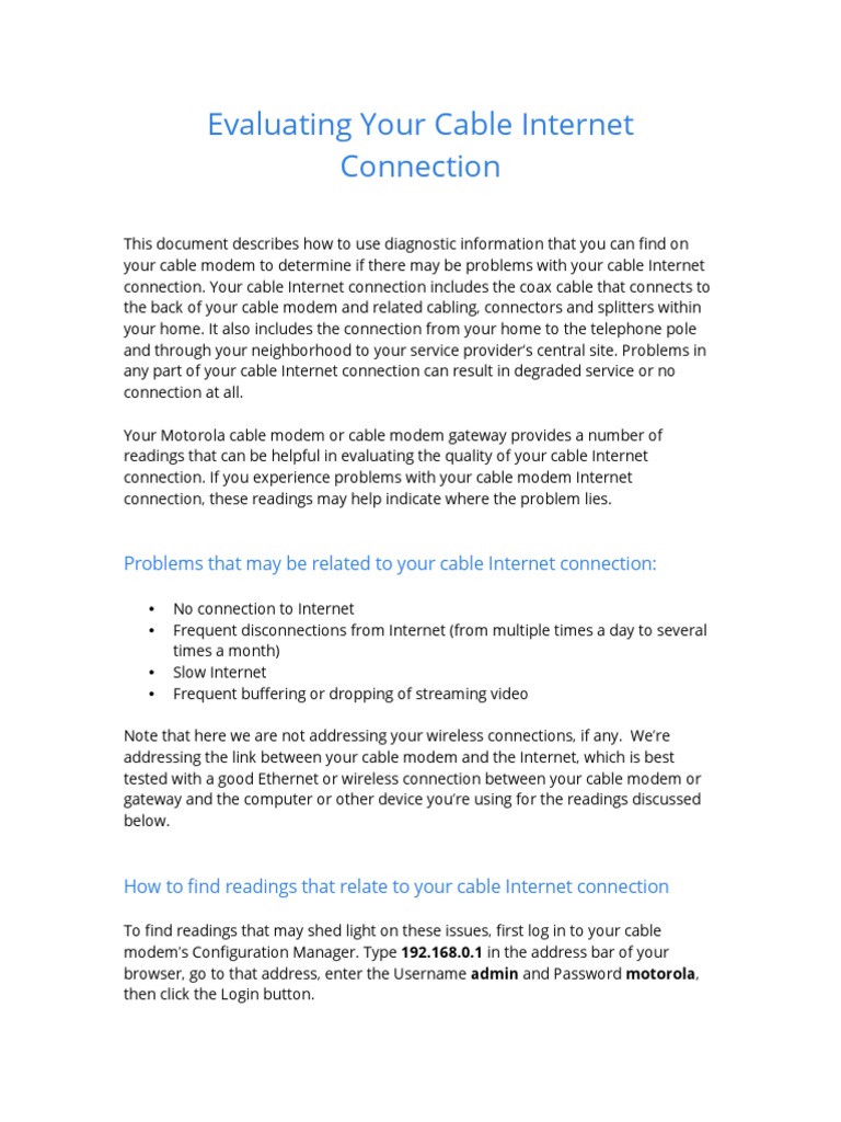Problems That May Be Related To Your Cable Connection PDF
