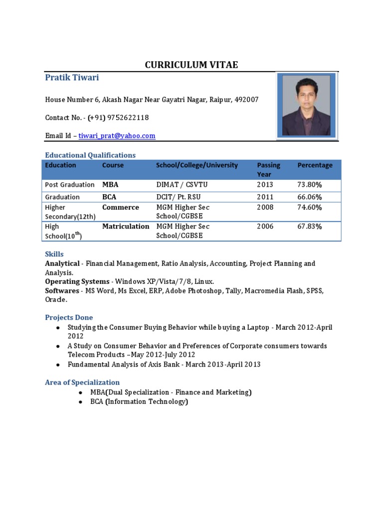 Career Achievements of Pratik Tiwari | PDF | Master Of Business ...