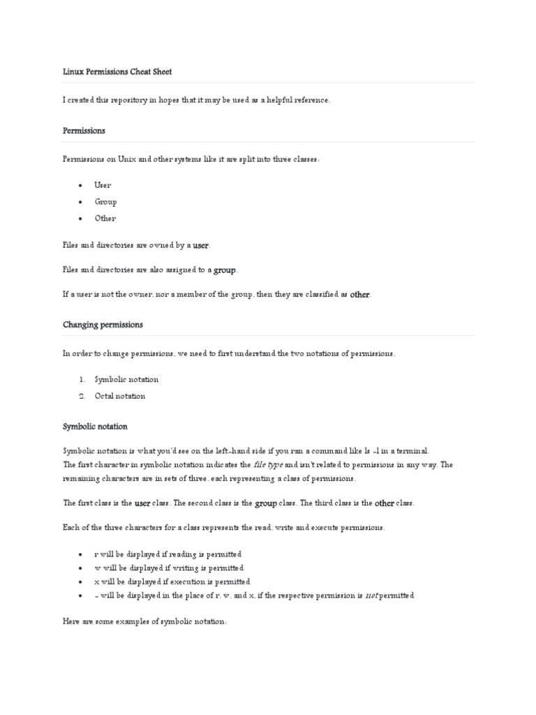 Linux Permissions Cheat Sheet | PDF | Computer Data | Operating System ...