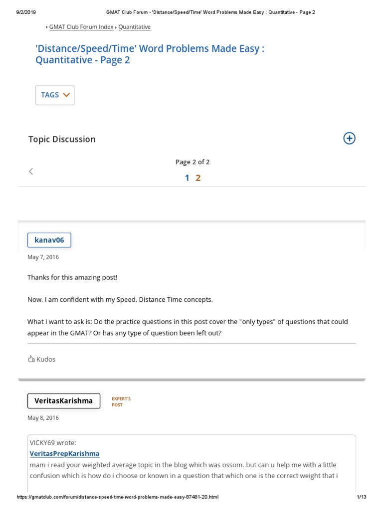 GMAT Club Forum - 'Distance - Speed - Time' Word Problems Made Easy -  Quantitative - Page 2 PDF | PDF | Graduate Management Admission Test | Speed