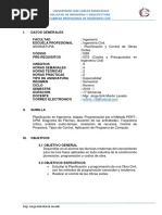 Sílabo 2019-I Planificacion y Control de Obras Civiles