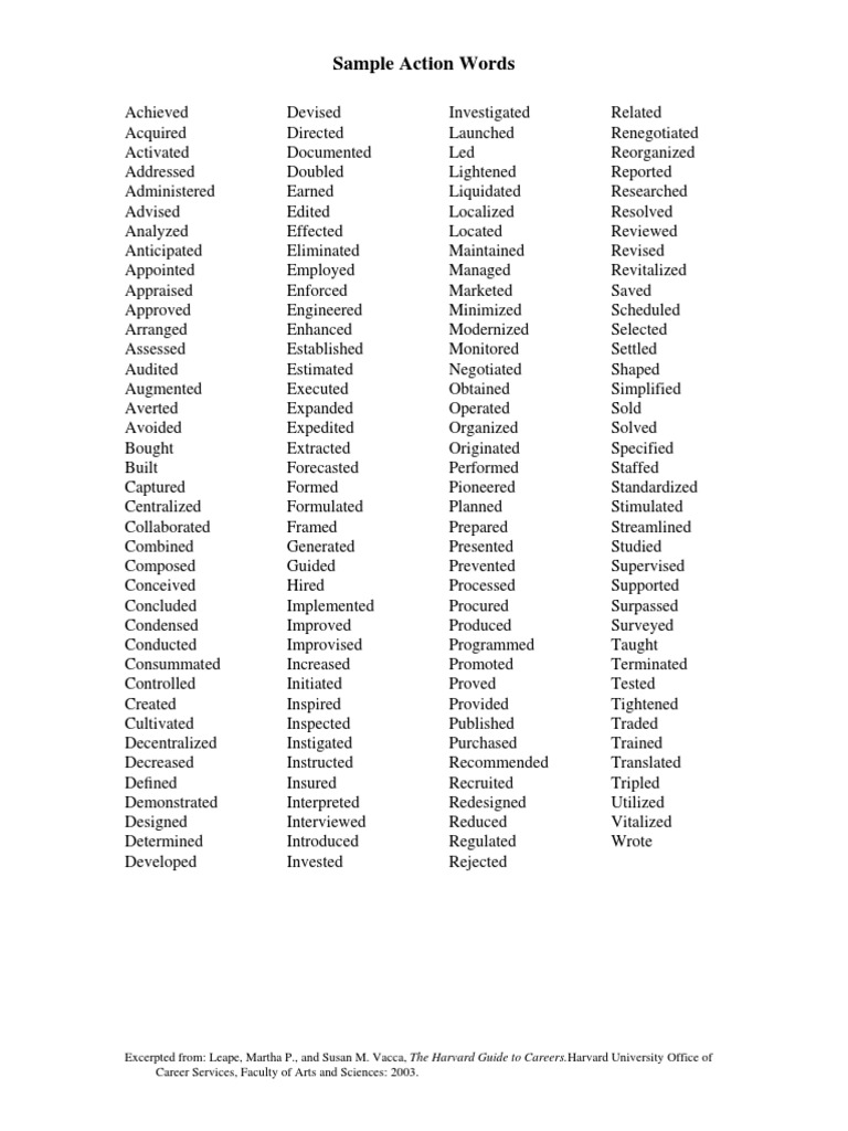 Sample Action Words PDF | PDF