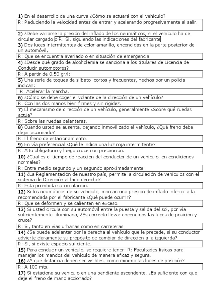 Examen Licencia de Conducir PDF Semáforo Licencia de conducir