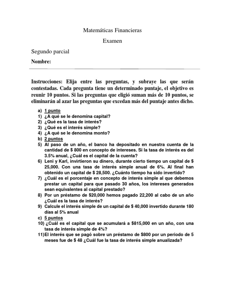 2do Parcial Matemáticas Financieras Ex | PDF | Finanzas y dinero