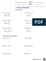 Name: Teacher: Date: Score:: Inverses of Functions