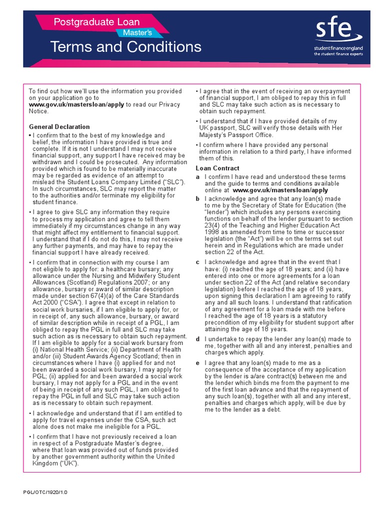 Postgraduate Loan PDF Loans Contractual Term