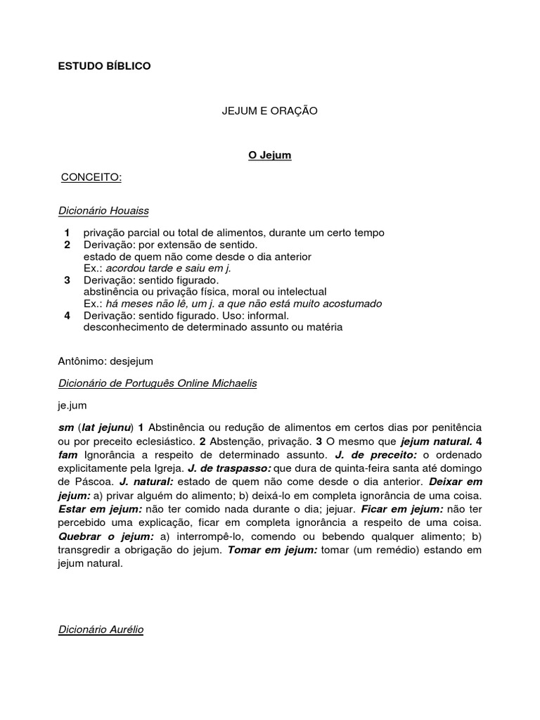 Estudo Bíblico: Jejum e Oração | PDF | Jejum | Davi