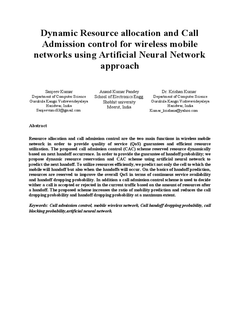 Dynamic Resource Allocation and Call Admission Control For Wireless ...