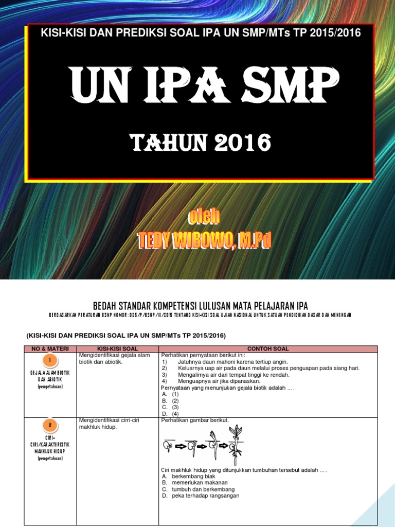 Kisi Kisi Dan Prediksi Soal Un Ipa Smp Mts 2016 Pdf