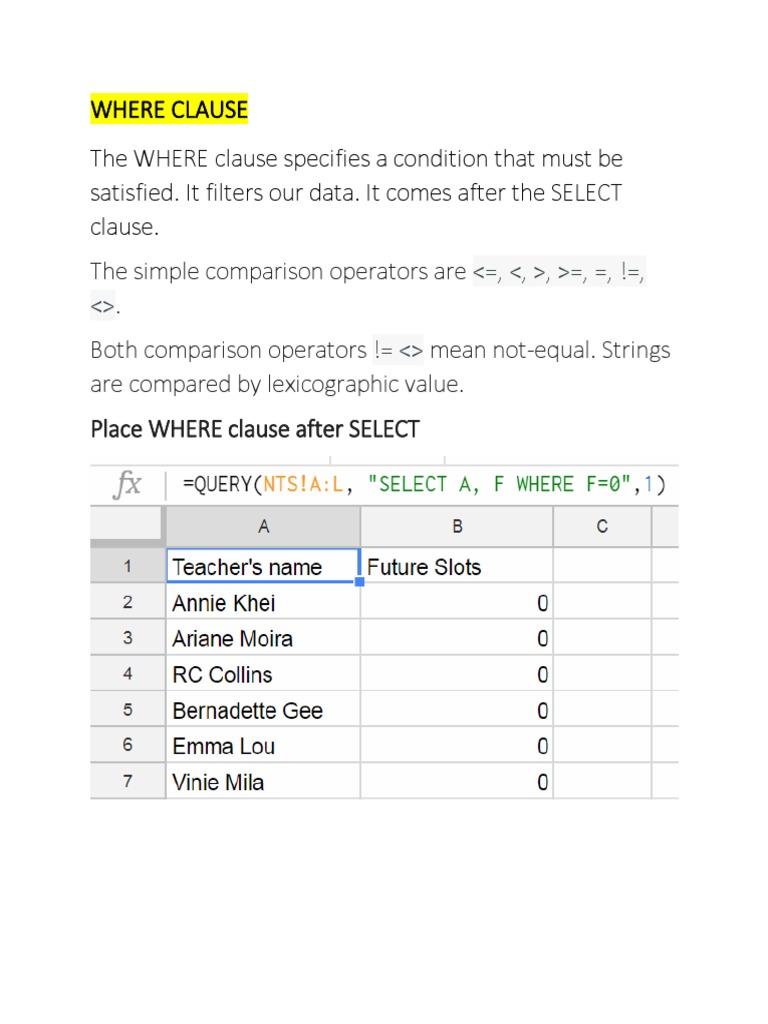 Understanding the SQL WHERE Clause | PDF