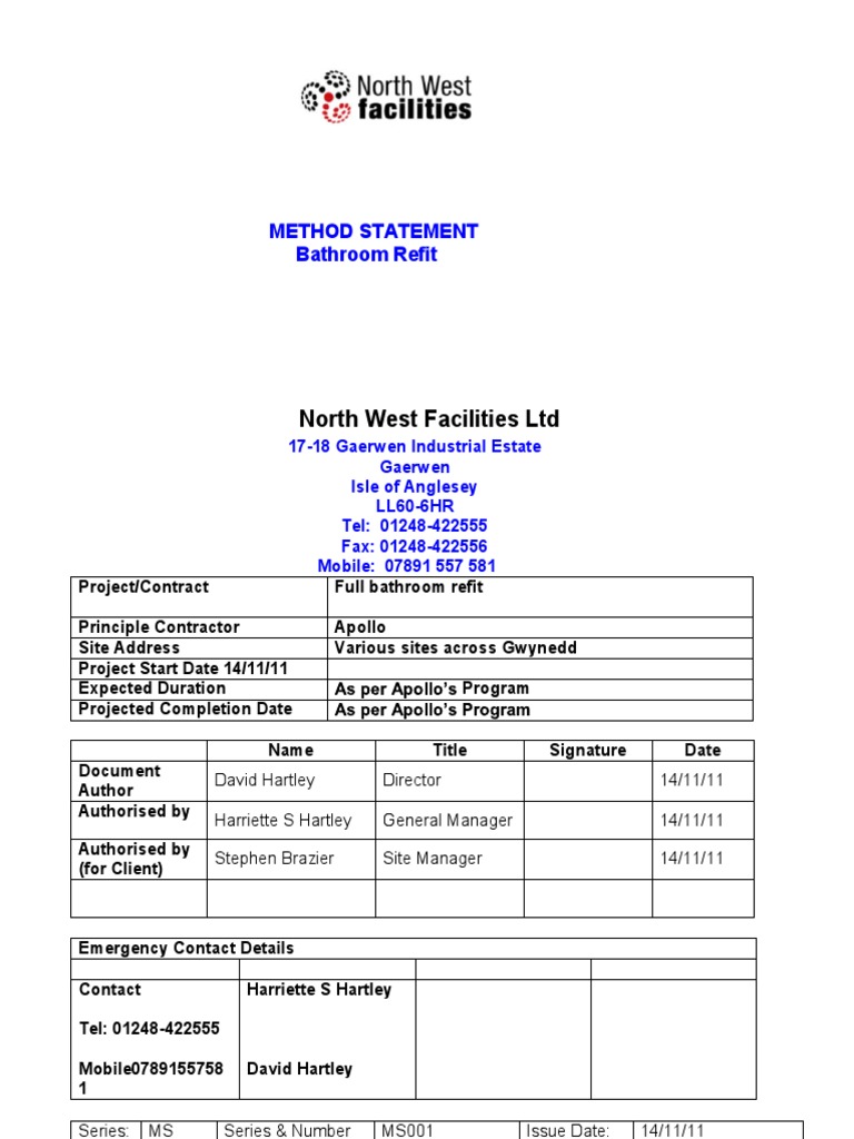 Method Statements - NW Facilities | PDF | First Aid | Personal ...