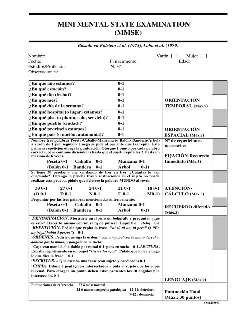 Examen Mini Mental en Español | PDF