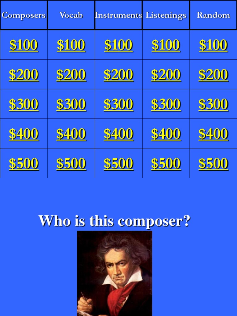 Jeopardy 1 PDF Musical Instruments Composers