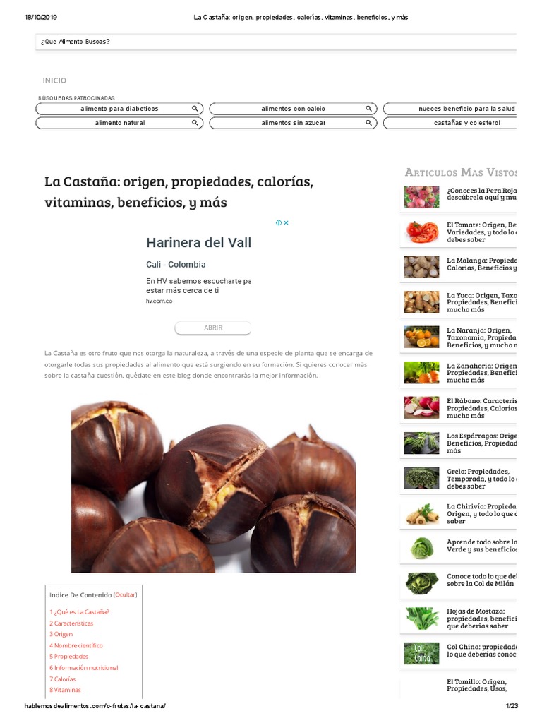 La Castaña - Origen, Propiedades, Calorías, Vitaminas, Beneficios, y ...