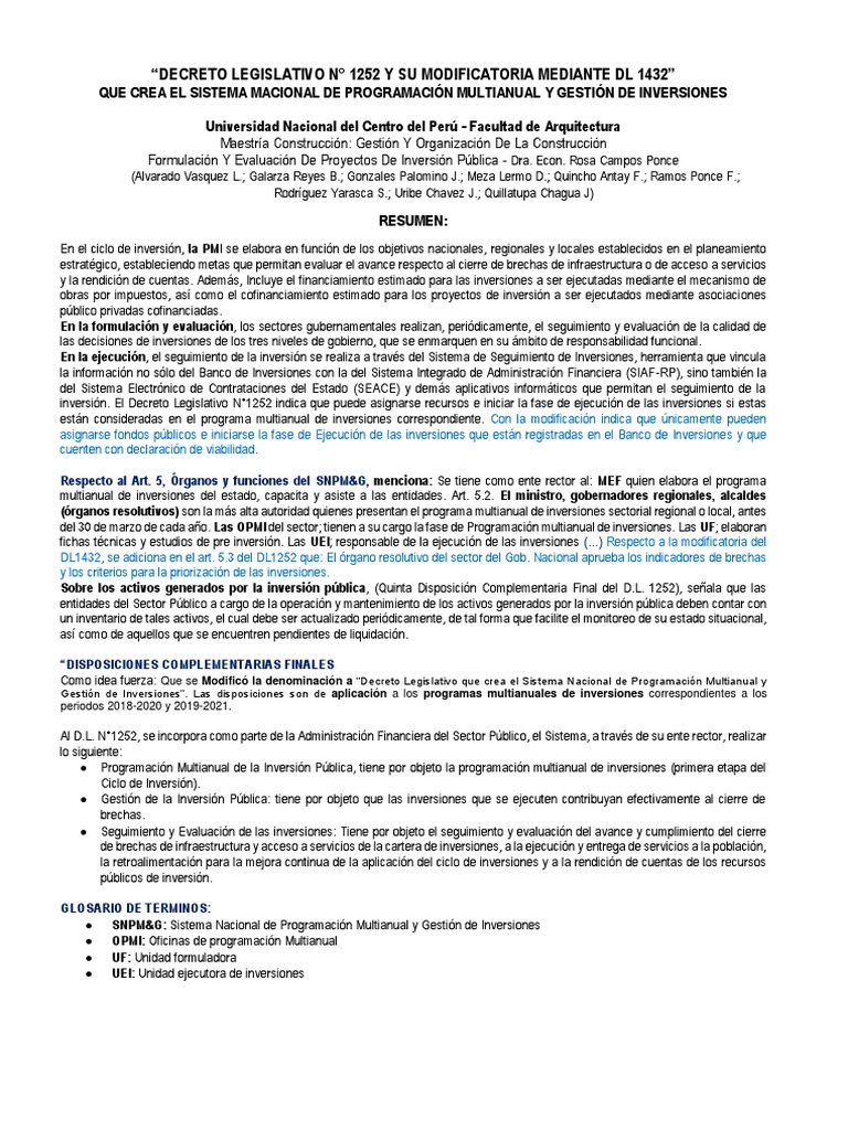 Decreto Legislativo N° 1252 y DL 1432 | PDF | Planificación | Business