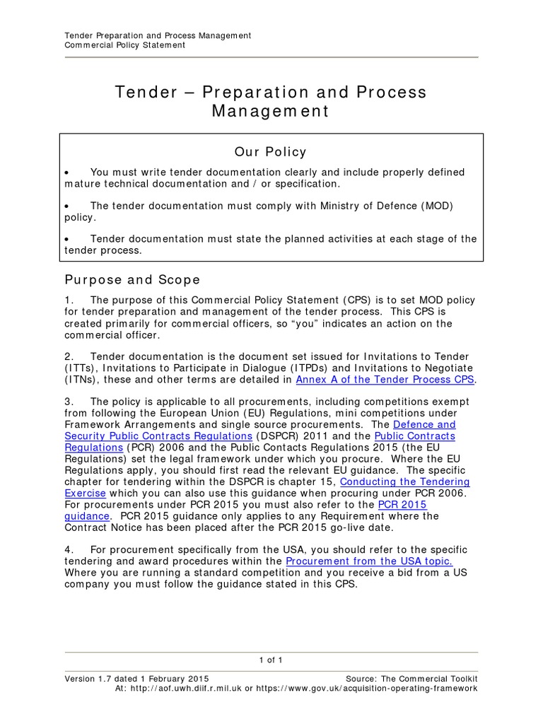 20150409FOI2015 03688 MOD Tender Evalution Documents Prep and Process