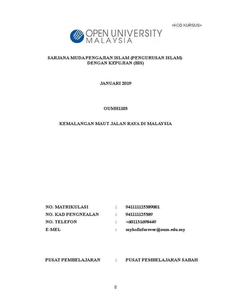 Oumh1103 Kemalangan Maut Jalan Raya Di Malaysia Pdf