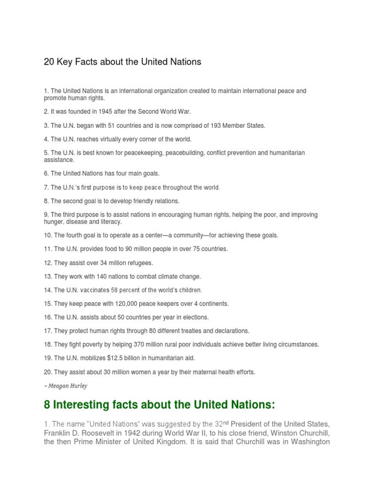 20 Key Facts About The United Nations | PDF | United Nations