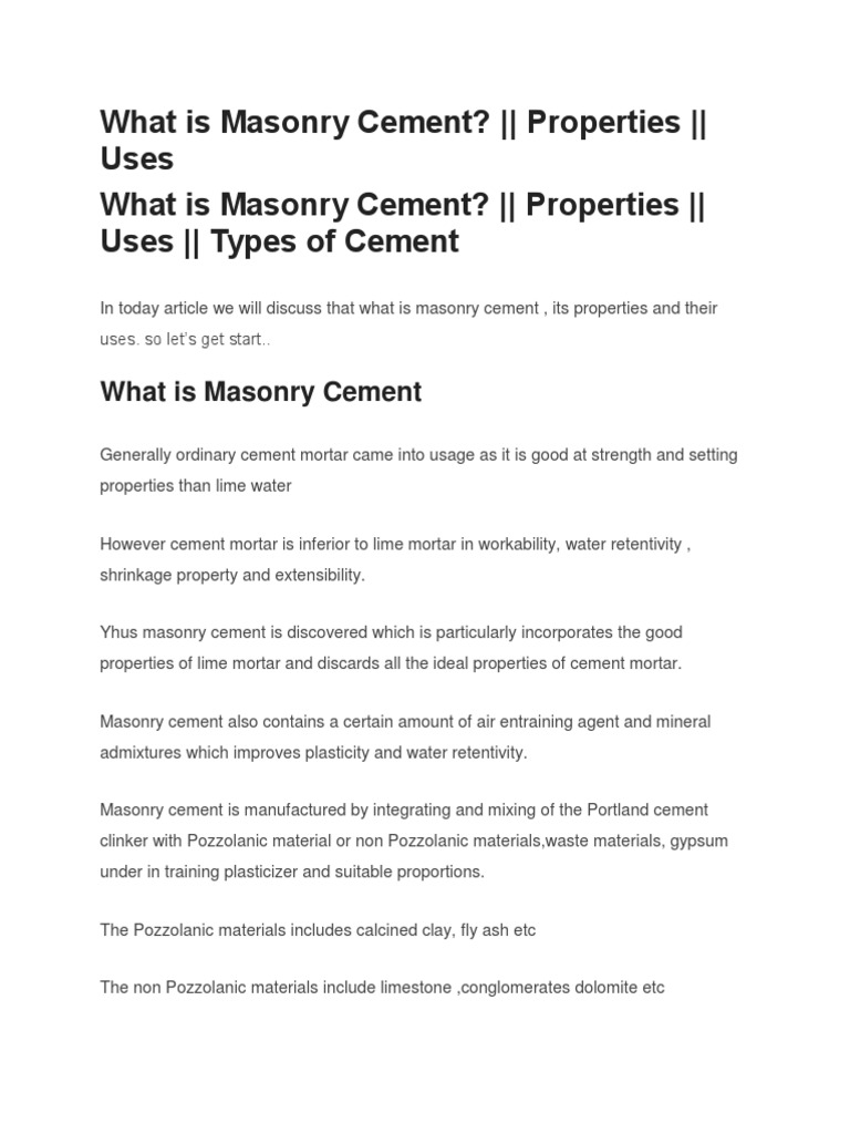What Is Masonry Cement PDF