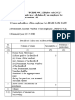 "FORM NO.12BB (See Rule 26C) " Statement Showing Particulars of Claims by An Employee For Deduction of Tax Under Section 192