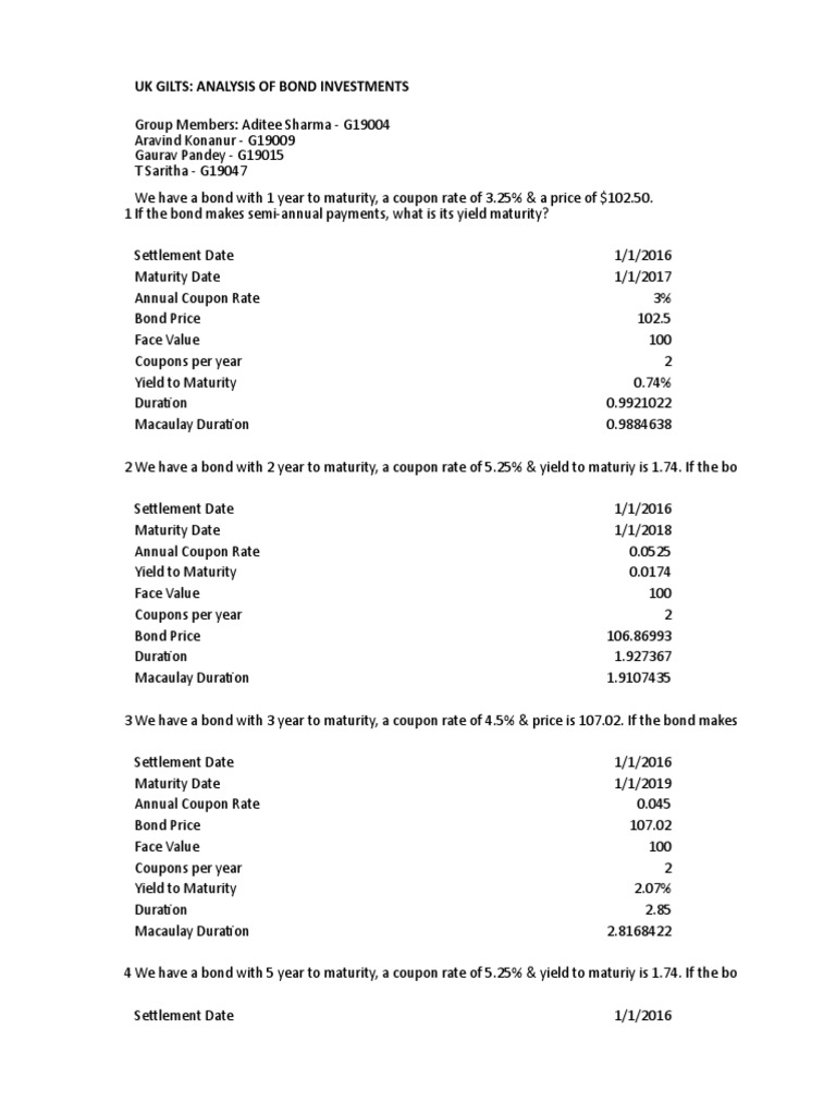 UK Gilts Calculations | PDF | Bond Duration | Bonds (Finance)