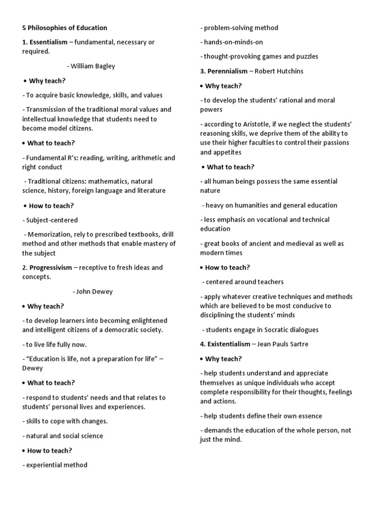 5 Key Educational Philosophies Explained | PDF | Philosophy Of ...